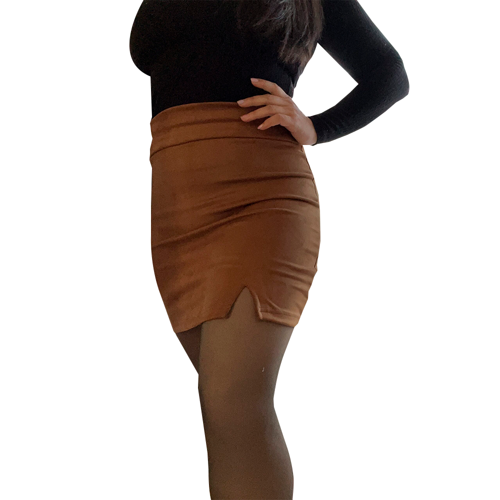 Falda Short Mini - Gamuza - Habano