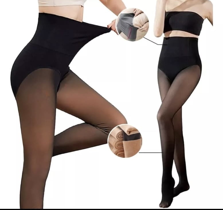 Pantys Efecto Piel - Pie Completo- Negro- con Faja Reductora