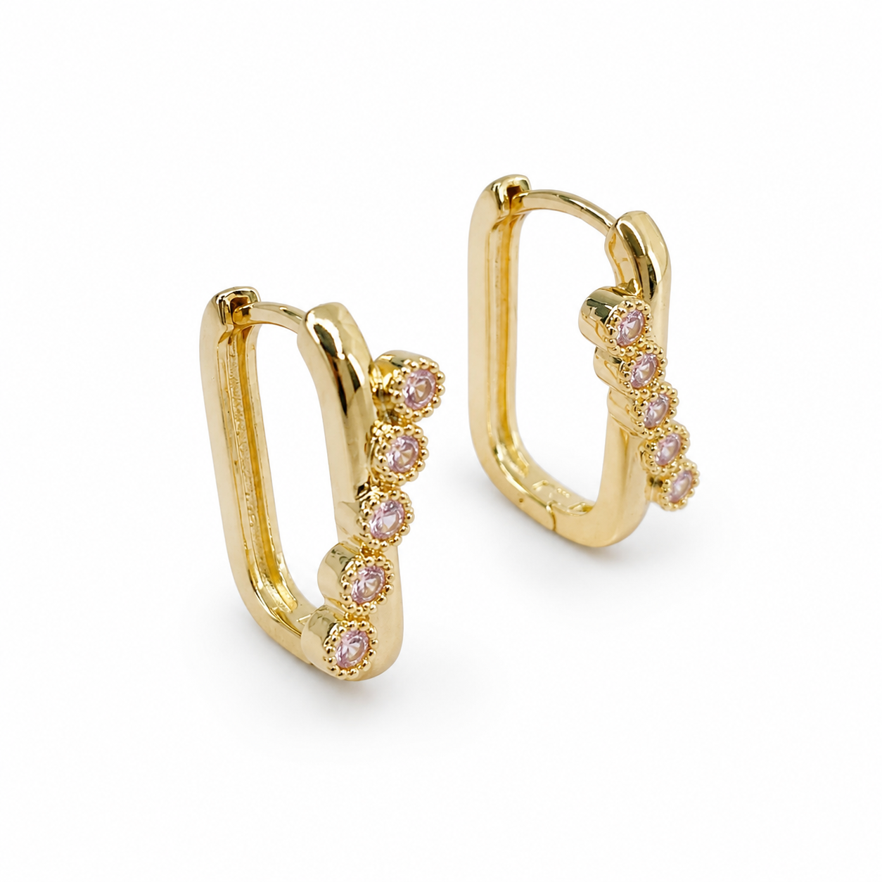Aros Clip Lineales Pavé con Piedras Brillantes – Enchapado Oro 18K