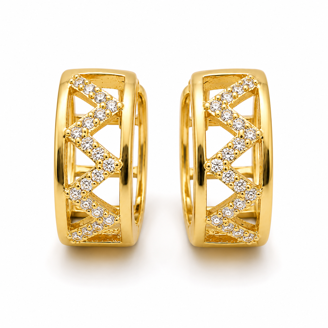Aros Zigzag Continuo Tipo Clip – Enchapado Oro 18K
