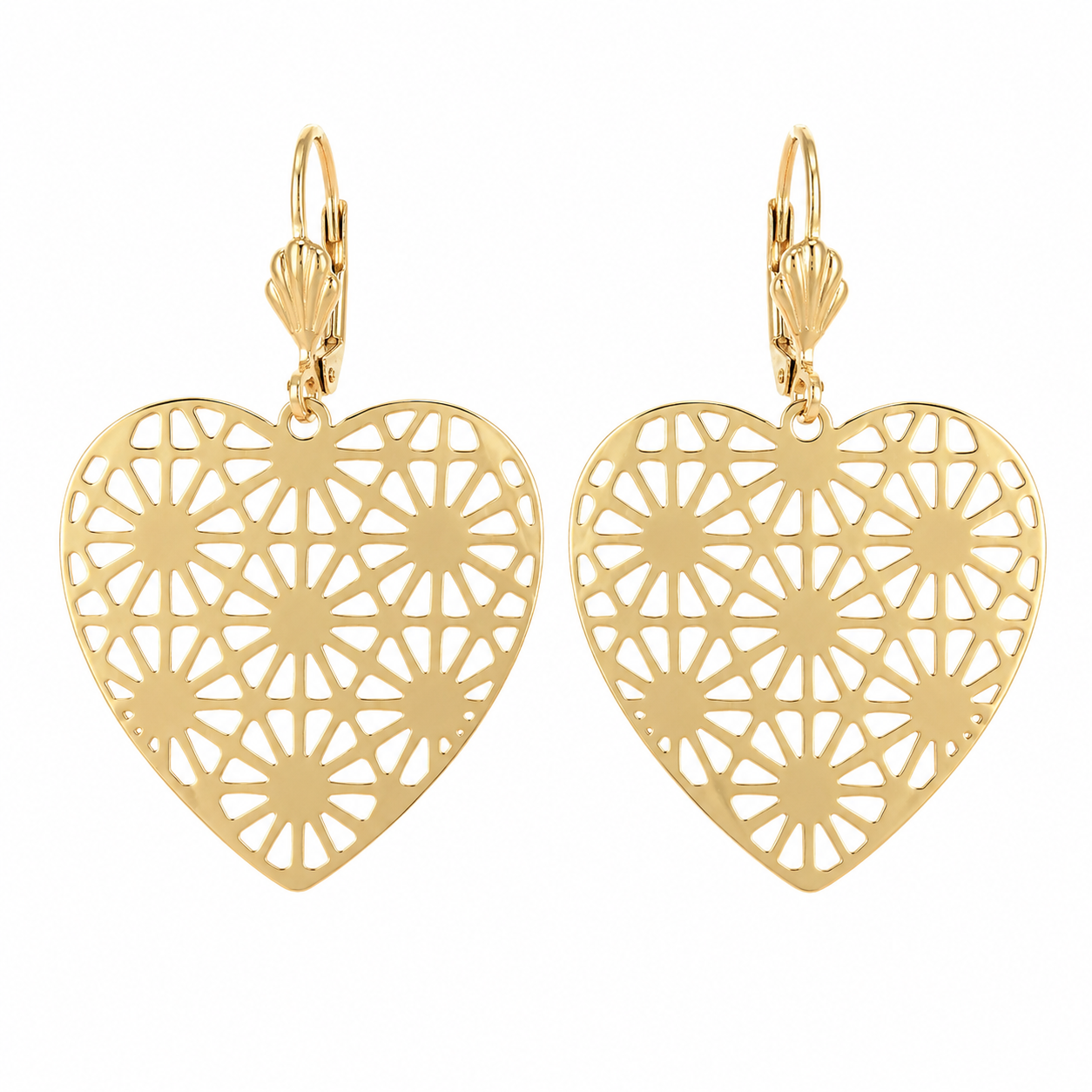 Aros Corazón Calado Floral – Enchapado Oro 18K
