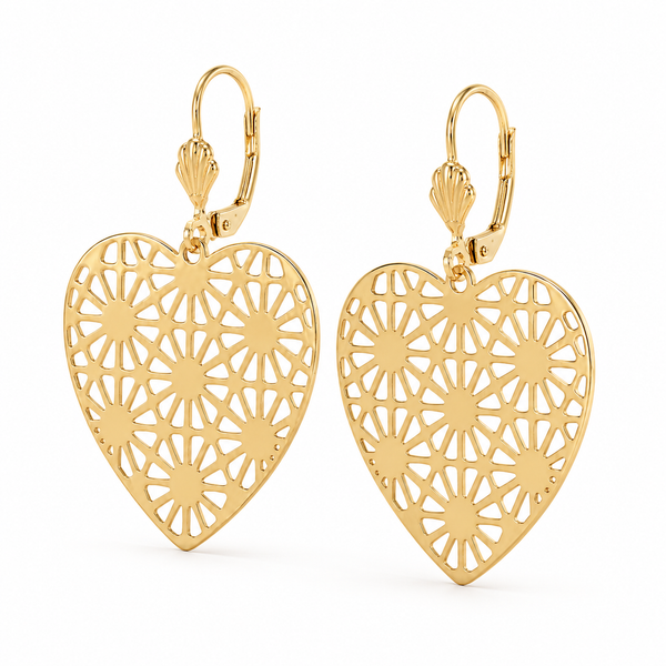 Aros Corazón Calado Floral – Enchapado Oro 18K