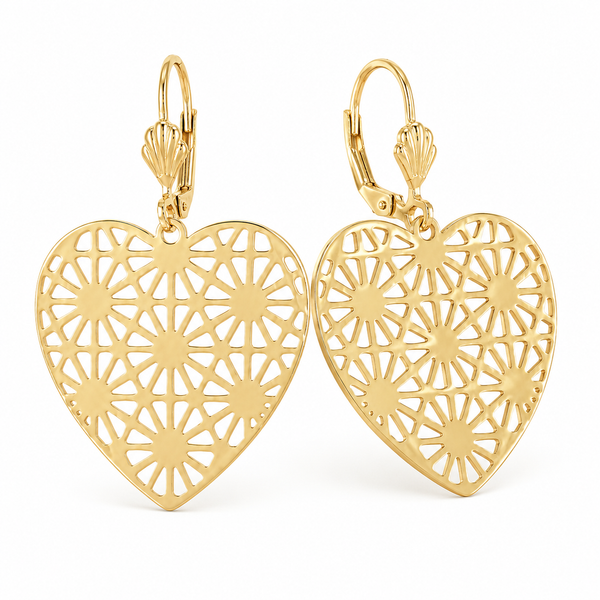 Aros Corazón Calado Floral – Enchapado Oro 18K