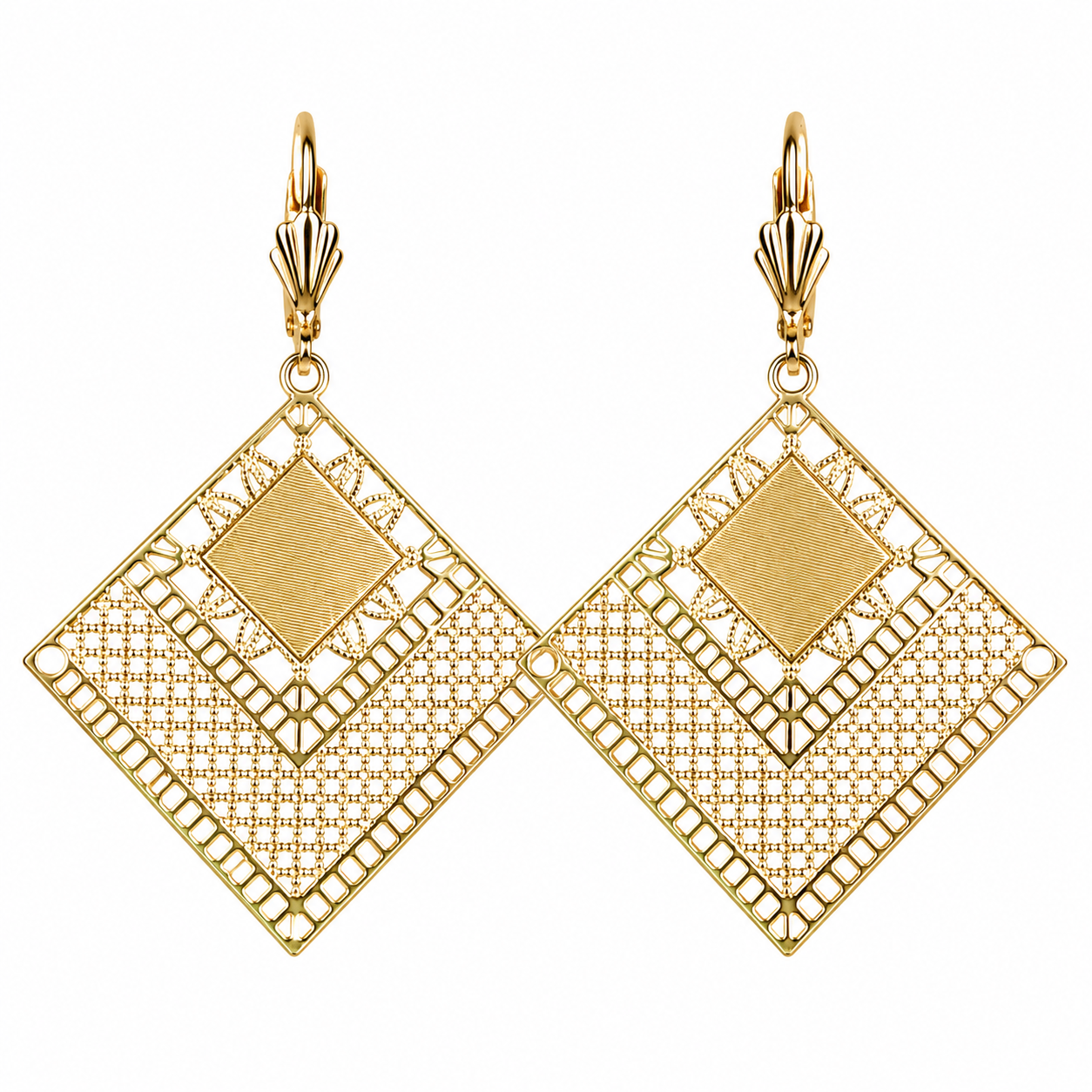 Aros Colgantes Geométricos Filigrana – Enchapado Oro 18K