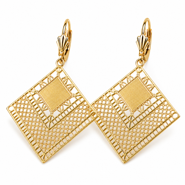 Aros Colgantes Geométricos Filigrana – Enchapado Oro 18K