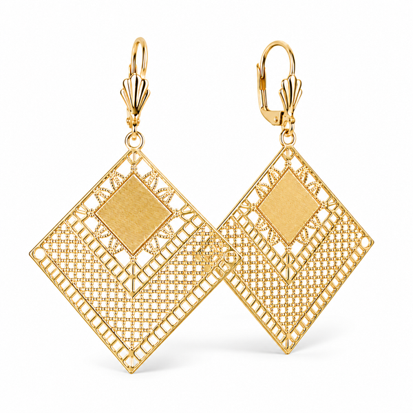Aros Colgantes Geométricos Filigrana – Enchapado Oro 18K