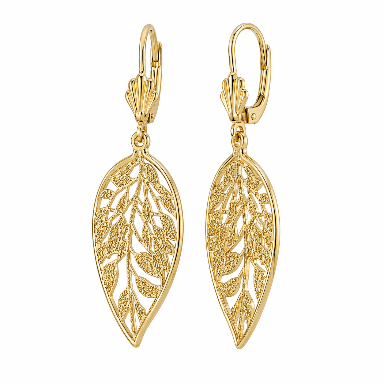 Aros Colgantes Hoja Calada – Enchapado Oro 18K