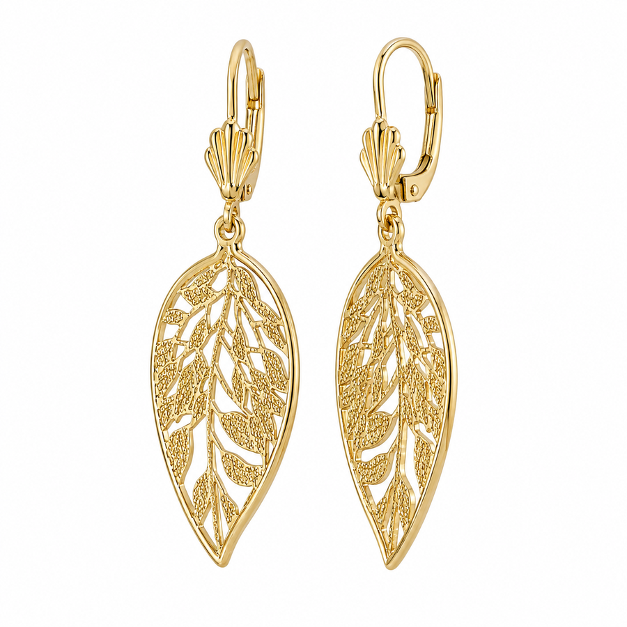 Aros Colgantes Hoja Calada – Enchapado Oro 18K
