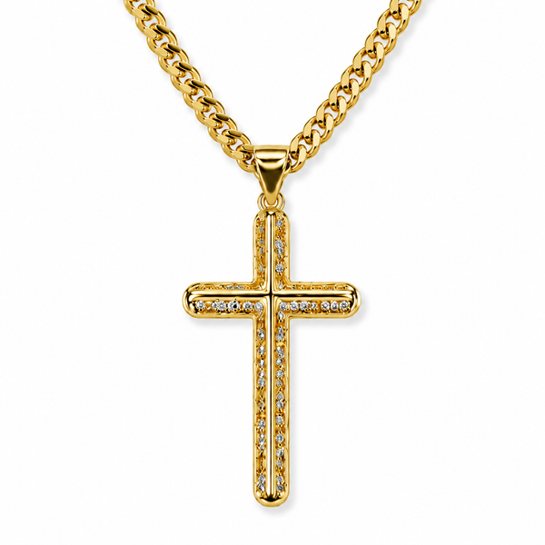 Collar Cadena Cubana con Cruz Brillante – Enchapado Oro 18K