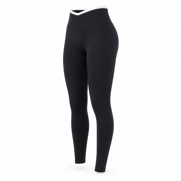 Calza Fitness Push Up Pretina Bicolor – Tiro Alto - Negro - Talla M/L