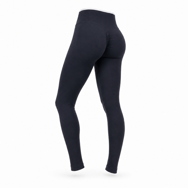 Calza Fitness Push Up Pretina Bicolor – Tiro Alto - Negro - Talla M/L
