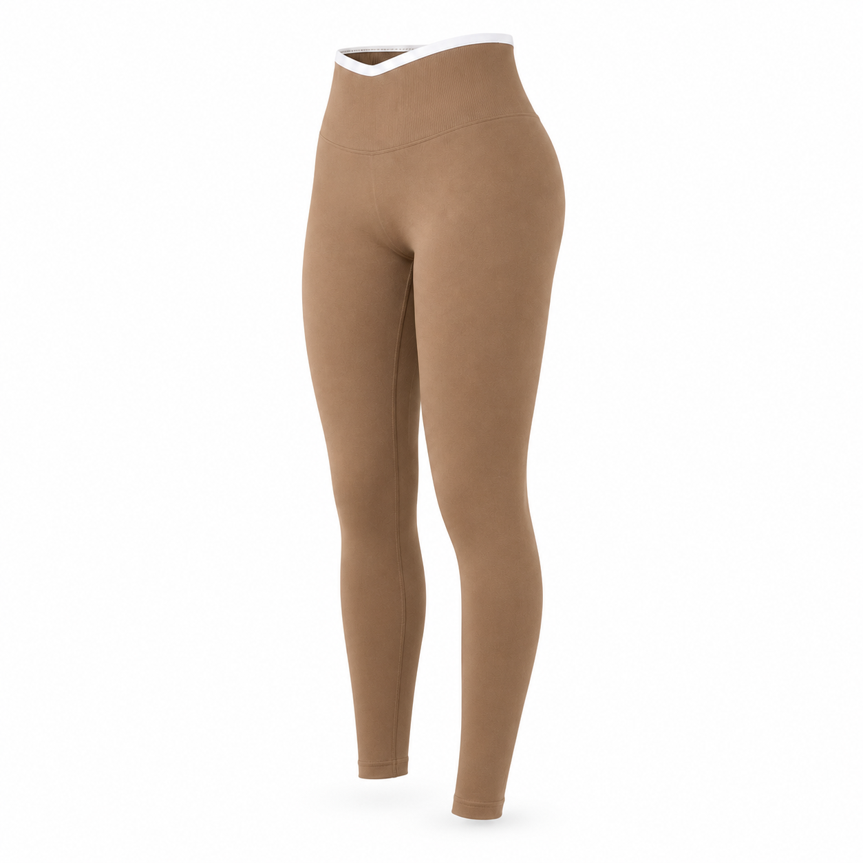 Calza Fitness Push Up Pretina Bicolor – Tiro Alto - Beige - Talla M/L