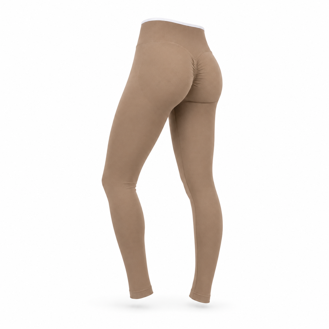 Calza Fitness Push Up Pretina Bicolor – Tiro Alto - Beige - Talla M/L