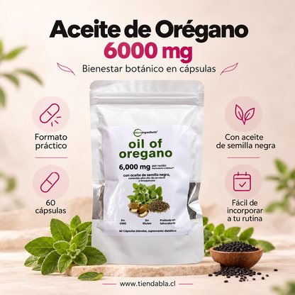 Aceite de Orégano 6000 mg + Semilla Negra – 60 Cápsulas