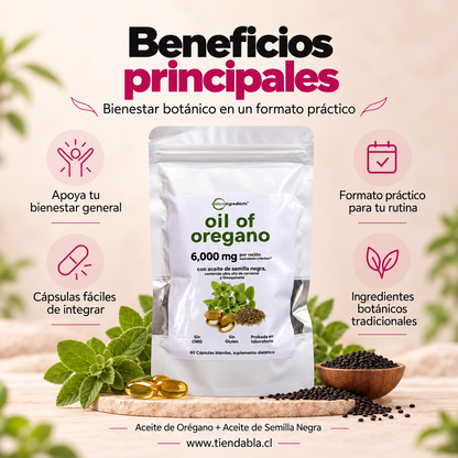 Aceite de Orégano 6000 mg + Semilla Negra – 60 Cápsulas