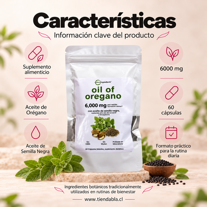 Aceite de Orégano 6000 mg + Semilla Negra – 60 Cápsulas