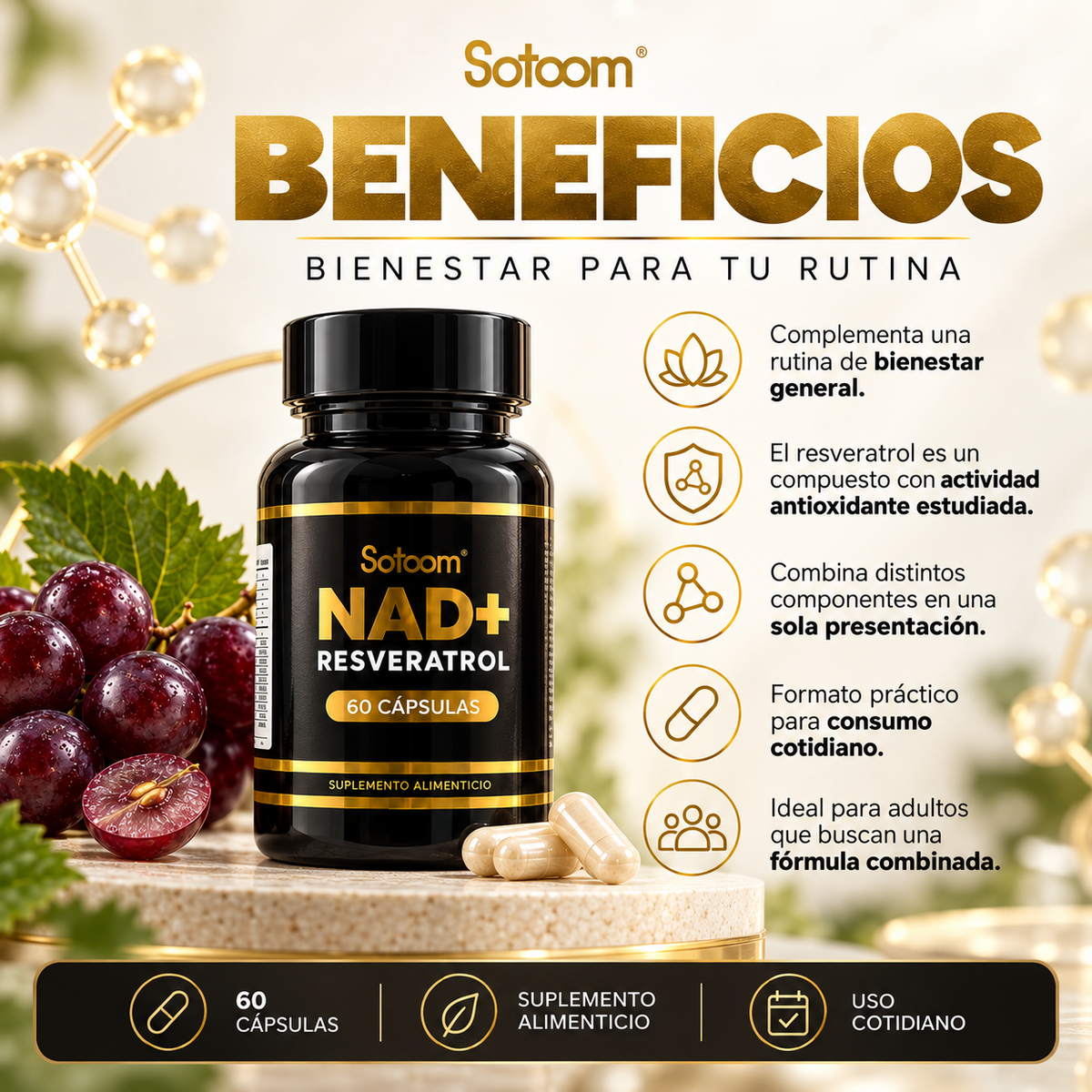 Resveratrol + NAD Satoomi – 60 Cápsulas