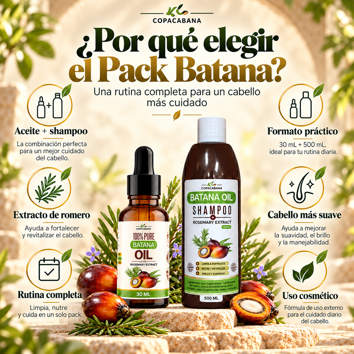 Pack Rescate Capilar Batana + Romero – Champú + Aceite de Batana 100% Puro