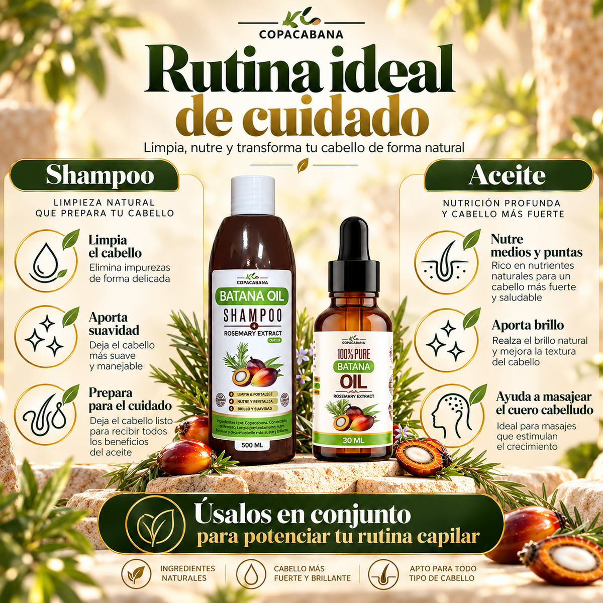 Pack Rescate Capilar Batana + Romero – Champú + Aceite de Batana 100% Puro