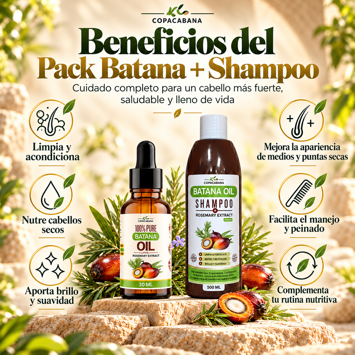 Pack Rescate Capilar Batana + Romero – Champú + Aceite de Batana 100% Puro