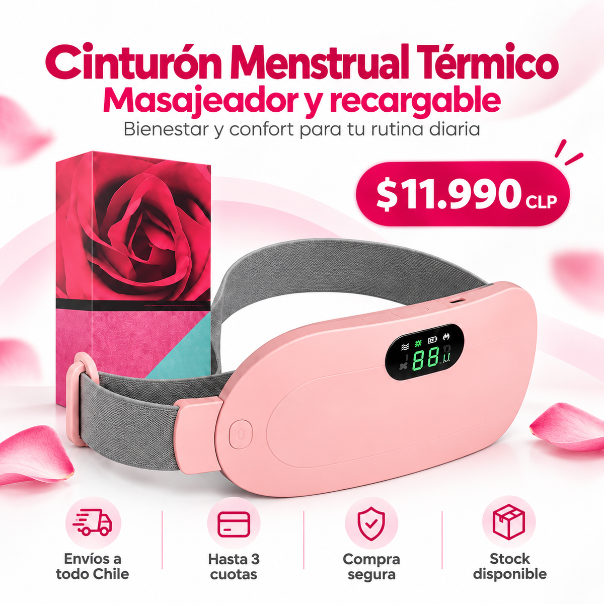 Cinturón Menstrual Masajeador Térmico con Calor y Vibración