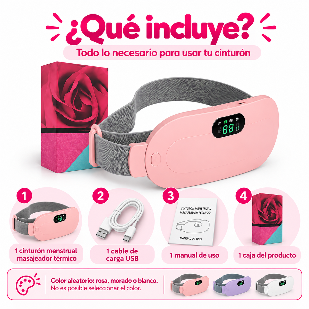 Cinturón Menstrual Masajeador Térmico con Calor y Vibración