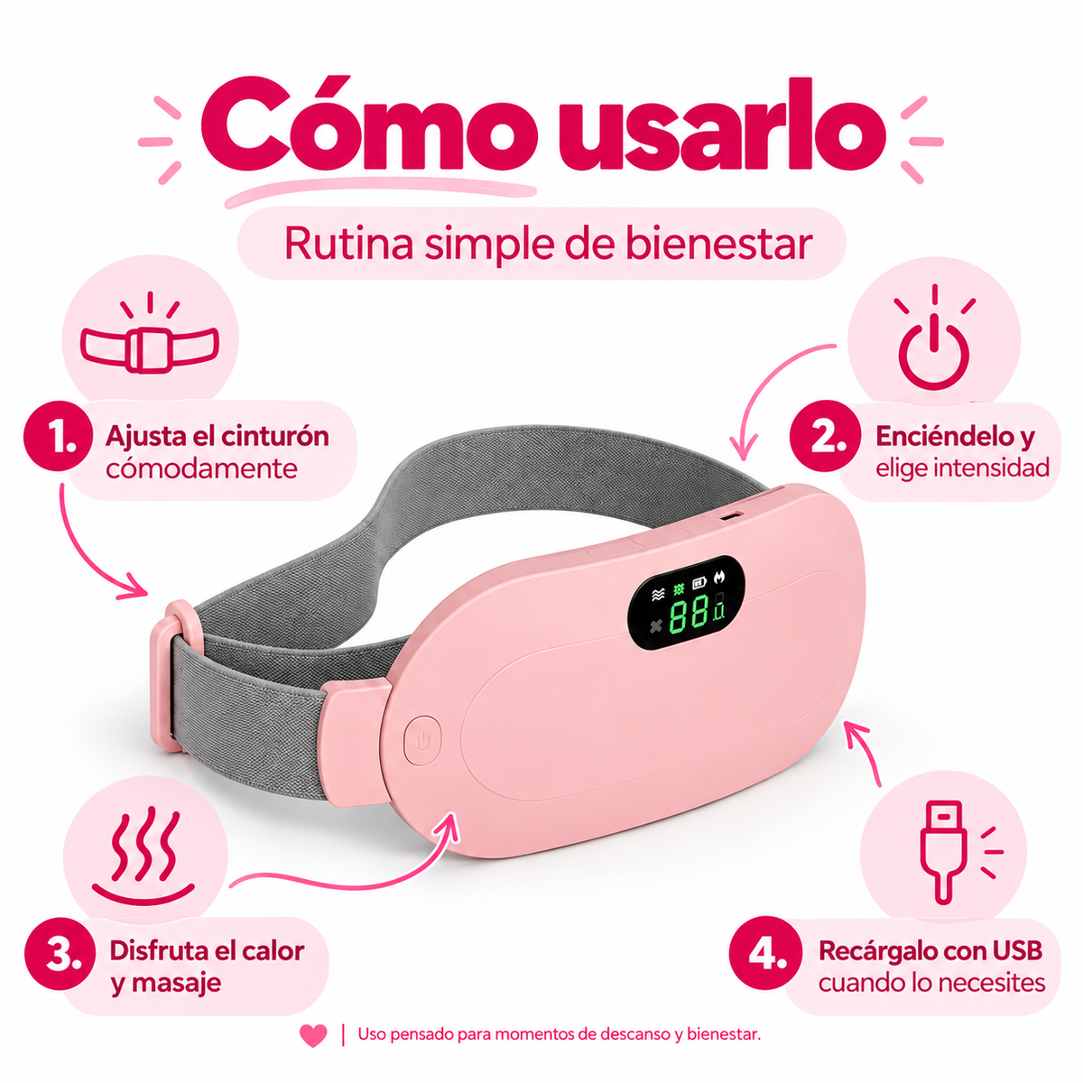 Cinturón Menstrual Masajeador Térmico con Calor y Vibración