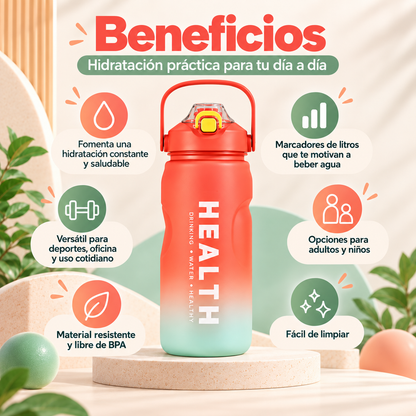 Botella De Agua Motivacional 4 En 1 con Marcador de Litros