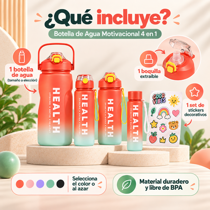 Botella De Agua Motivacional 4 En 1 con Marcador de Litros