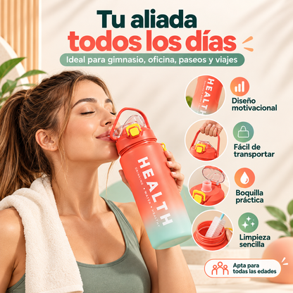 Botella De Agua Motivacional 4 En 1 con Marcador de Litros