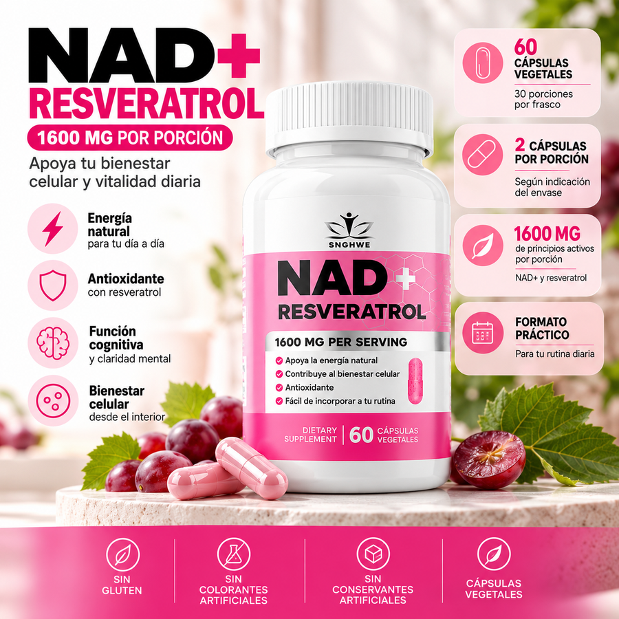 NAD+ Resveratrol 1600 mg – 60 Cápsulas